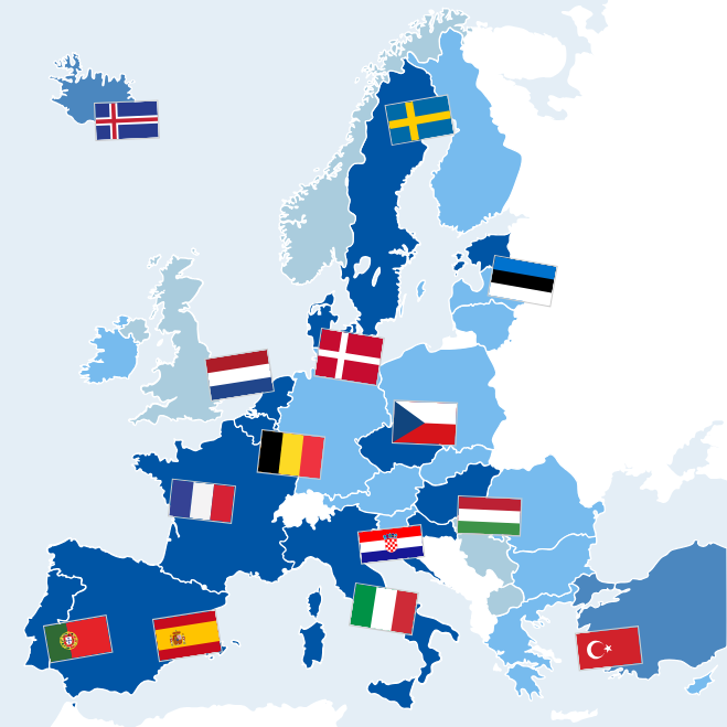 Screenshot einer Kartenanimation der europäischen Länder, die an ERASMUS+ teilnehmen.