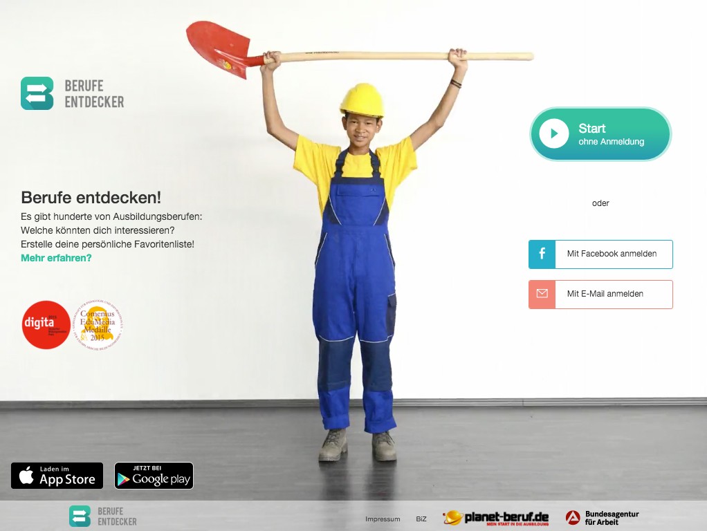 Startseite des BERUFE Entdecker