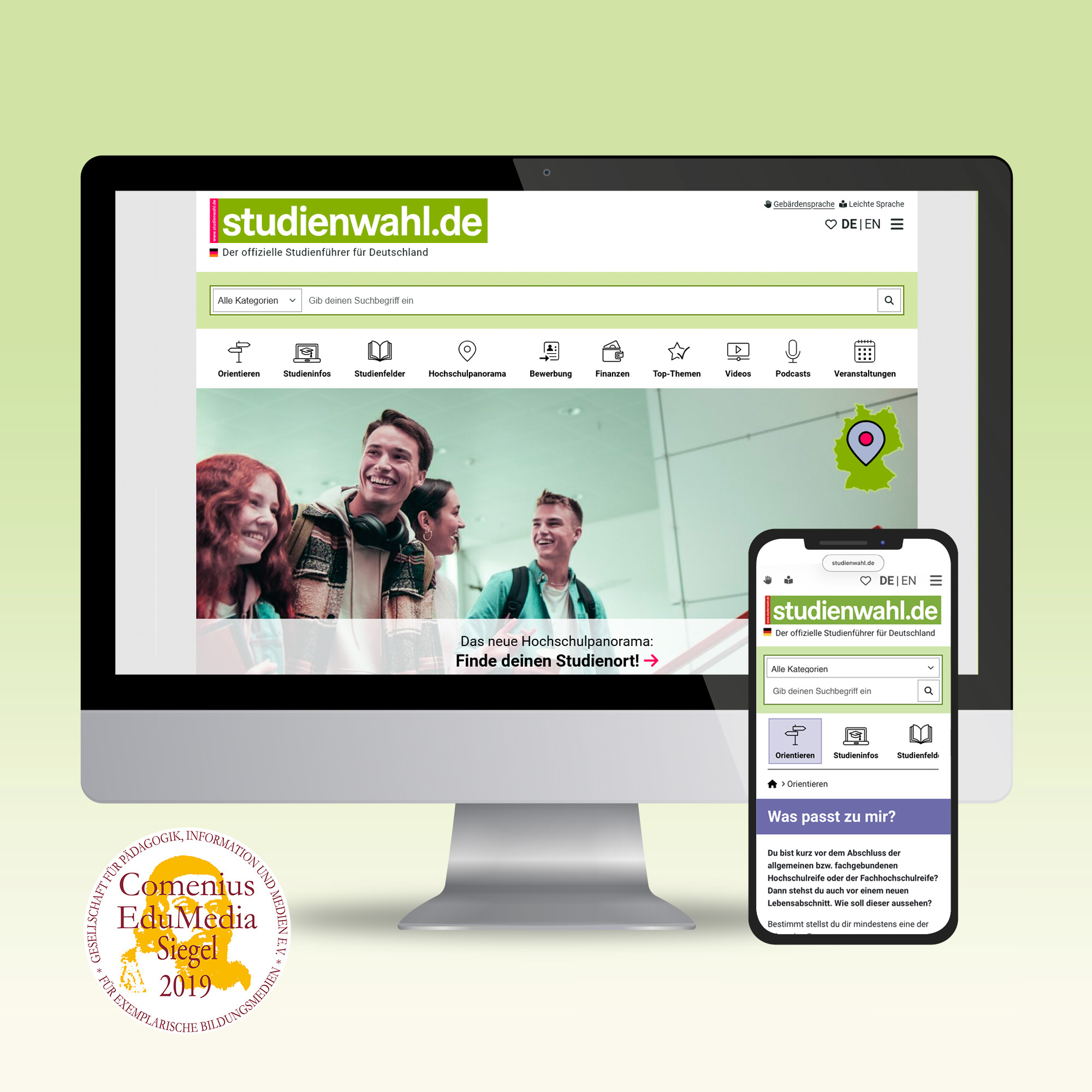 Startseite von Studienwahl.de, Version 2025